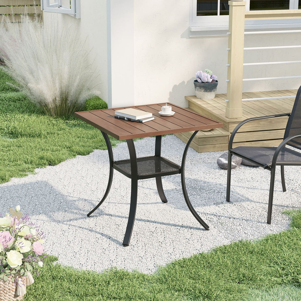 Vicllax Mesa cuadrada pequeña para exteriores, mesa de bistró para patio 