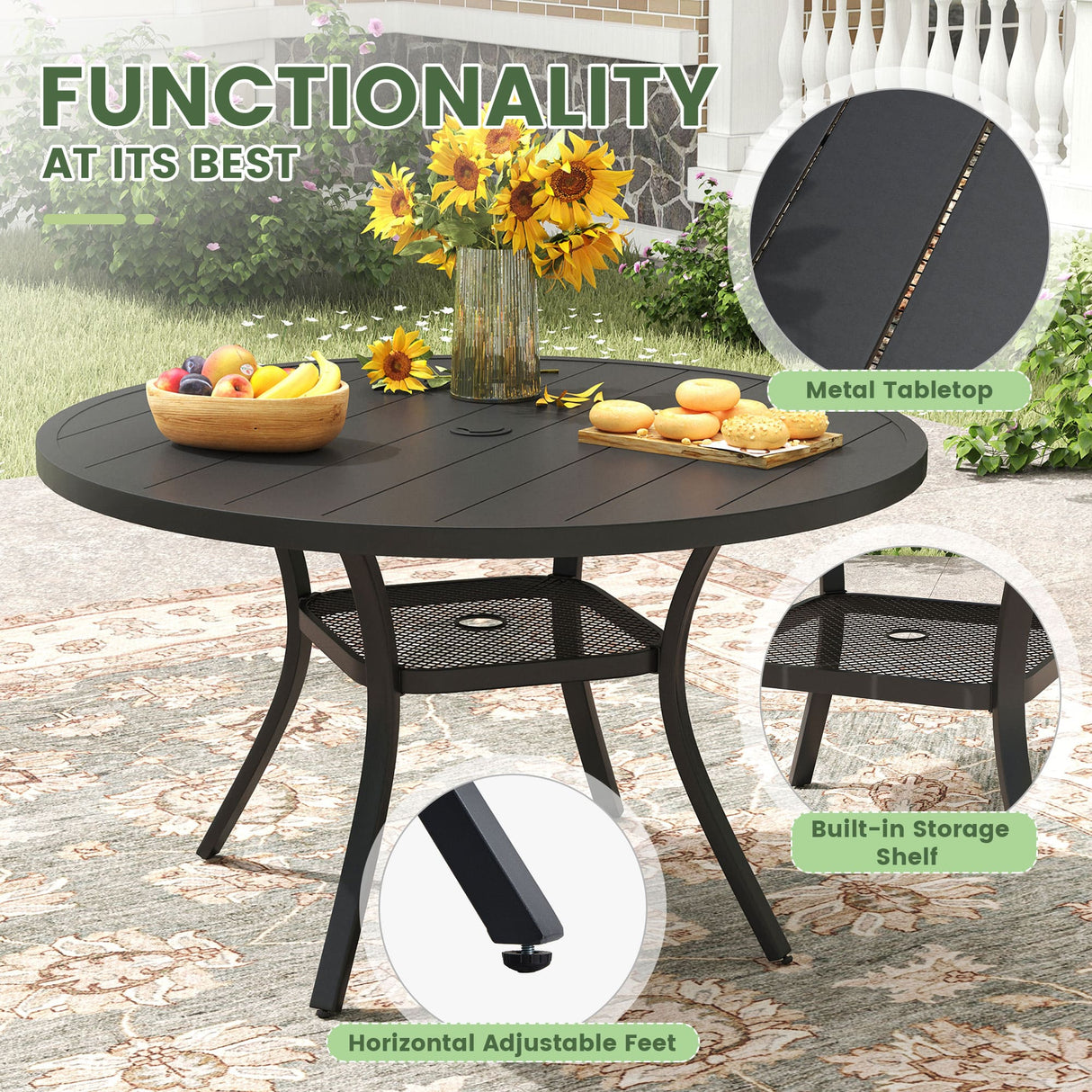 Vicllax 5-Piece Patio Dining Set, 40" Round Dining Table and Patio Swivel Chairs