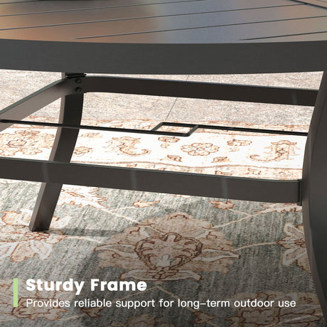 VICLLAX 9-pcs Outdoor Dining Set, 60” Round Metal Table with Umbrella Hole & 8 Swivel Textilene Chairs