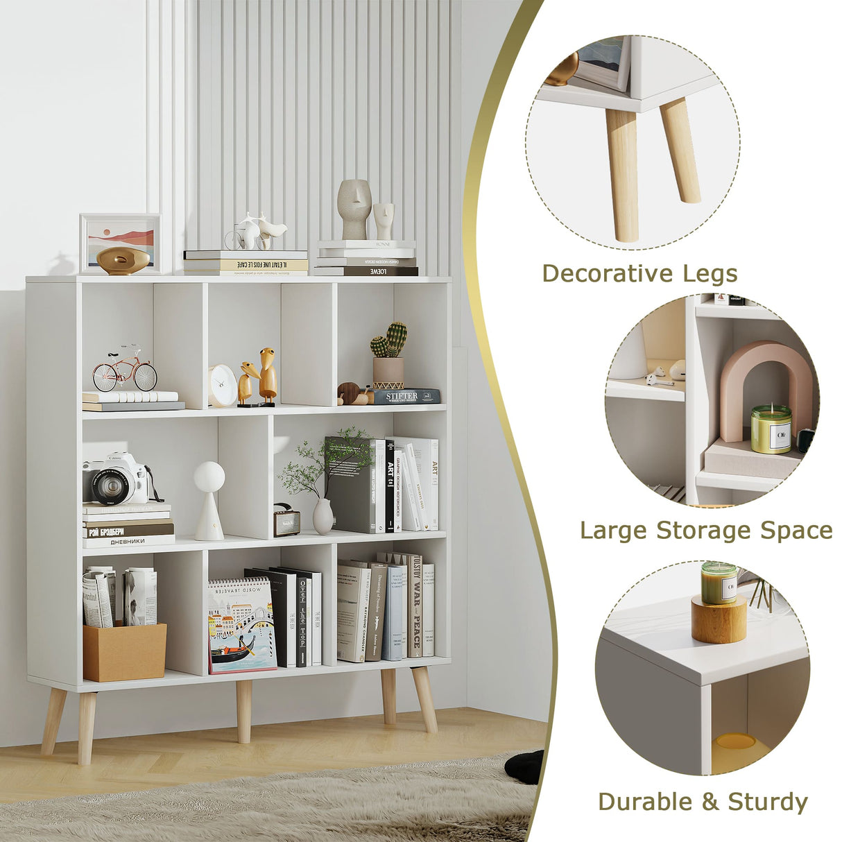 Vicllax Open Bookshelf with Legs, Storage Cube Floor Standing Display Shelf