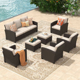 Vicllax Patio Furniture Set, Wicker Outdoor Conversation Set with Cushioned Sofa Chairs and Ottomans