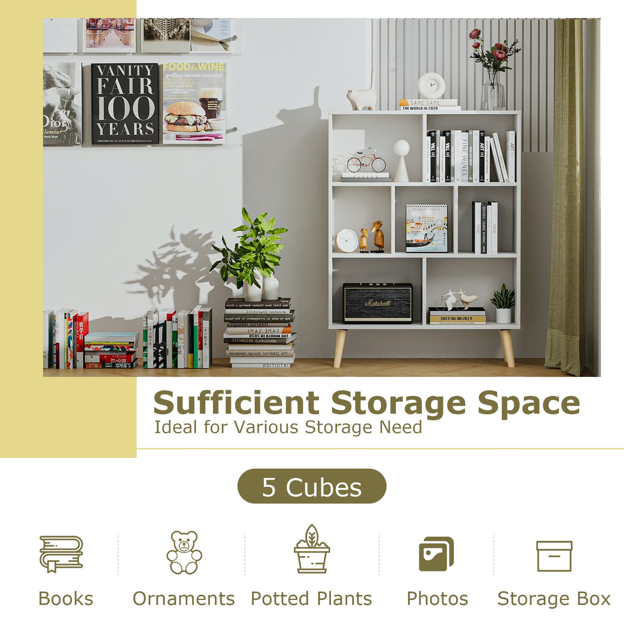 Vicllax Open Bookshelf with Legs, Storage Cube Floor Standing Display Shelf