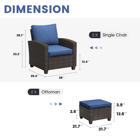 Vicllax 3/5 Pcs Patio Sofa Set, Wicker Outdoor Conversation Set with Sofa Chairs and Ottomans