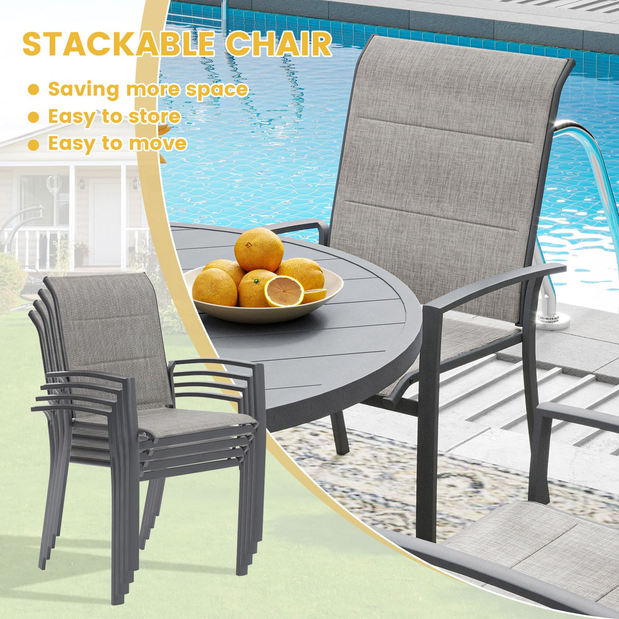 Vicllax 5/7/9 Pcs Outdoor Dining Set, Round Metal Table and Stackable Padded Chair