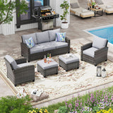 VICLLAX Versatile Wicker Patio Set: 5 Seater with Fire Table/Ottoman
