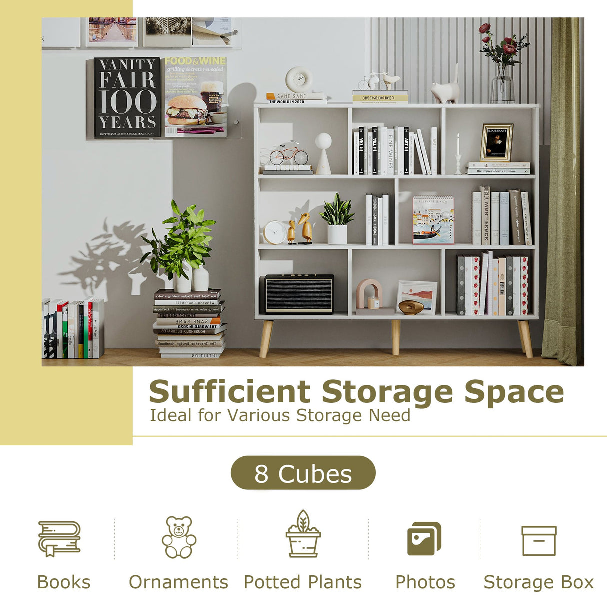 Vicllax Open Bookshelf with Legs, Storage Cube Floor Standing Display Shelf