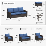 Vicllax Patio Sofa Set, Wicker Outdoor Conversation Set with Cushioned Sofa Chairs and Ottomans