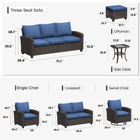 Vicllax Patio Sofa Set, Wicker Outdoor Conversation Set with Cushioned Sofa Chairs and Ottomans