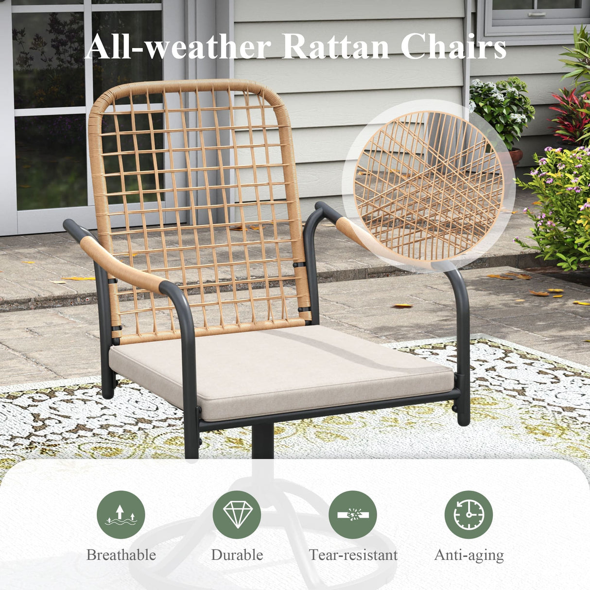 Vicllax 7 Pieces Outdoor Dining Set, Metal 63" Rectangular Table and Solana Swivel Chair