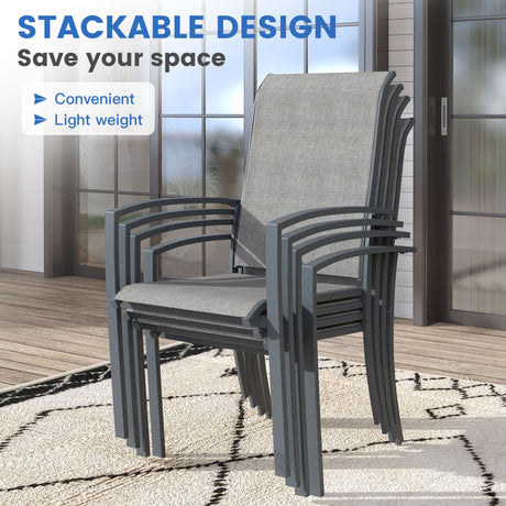 Vicllax 7-Piece Outdoor Dining Set, 50” Round Metal Table & Skyline Stackable  Chair
