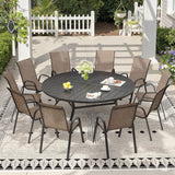 Vicllax 11 PCS Patio Dining Table Set, 60" Round Metal Table and Horizon Stackable Chair