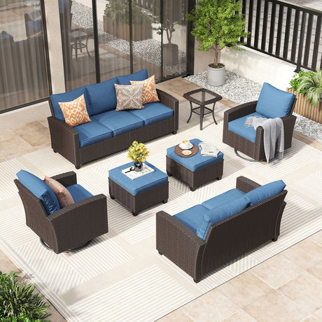 Vicllax Patio Sofa Set, Wicker Outdoor Conversation Set with Cushioned Sofa Chairs and Ottomans