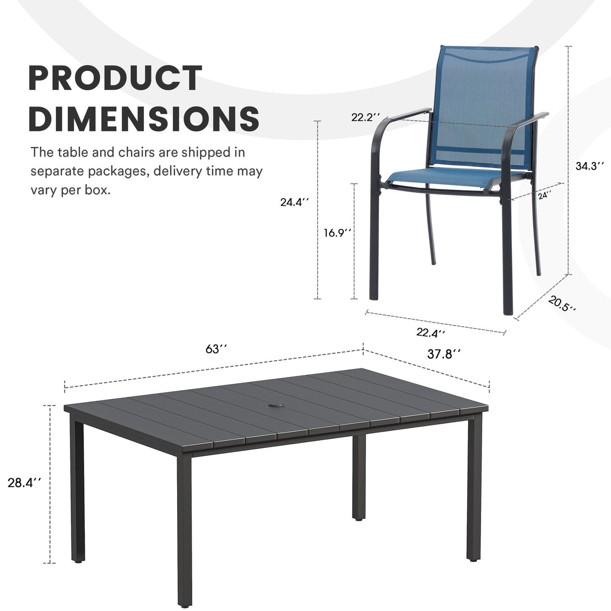 Vicllax 7 Pieces Outdoor Dining Set with Metal Rectangular Table and Stackable Sling Chair