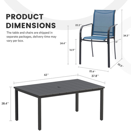 Vicllax 7 Pieces Outdoor Dining Set with Metal Rectangular Table and Stackable Sling Chair