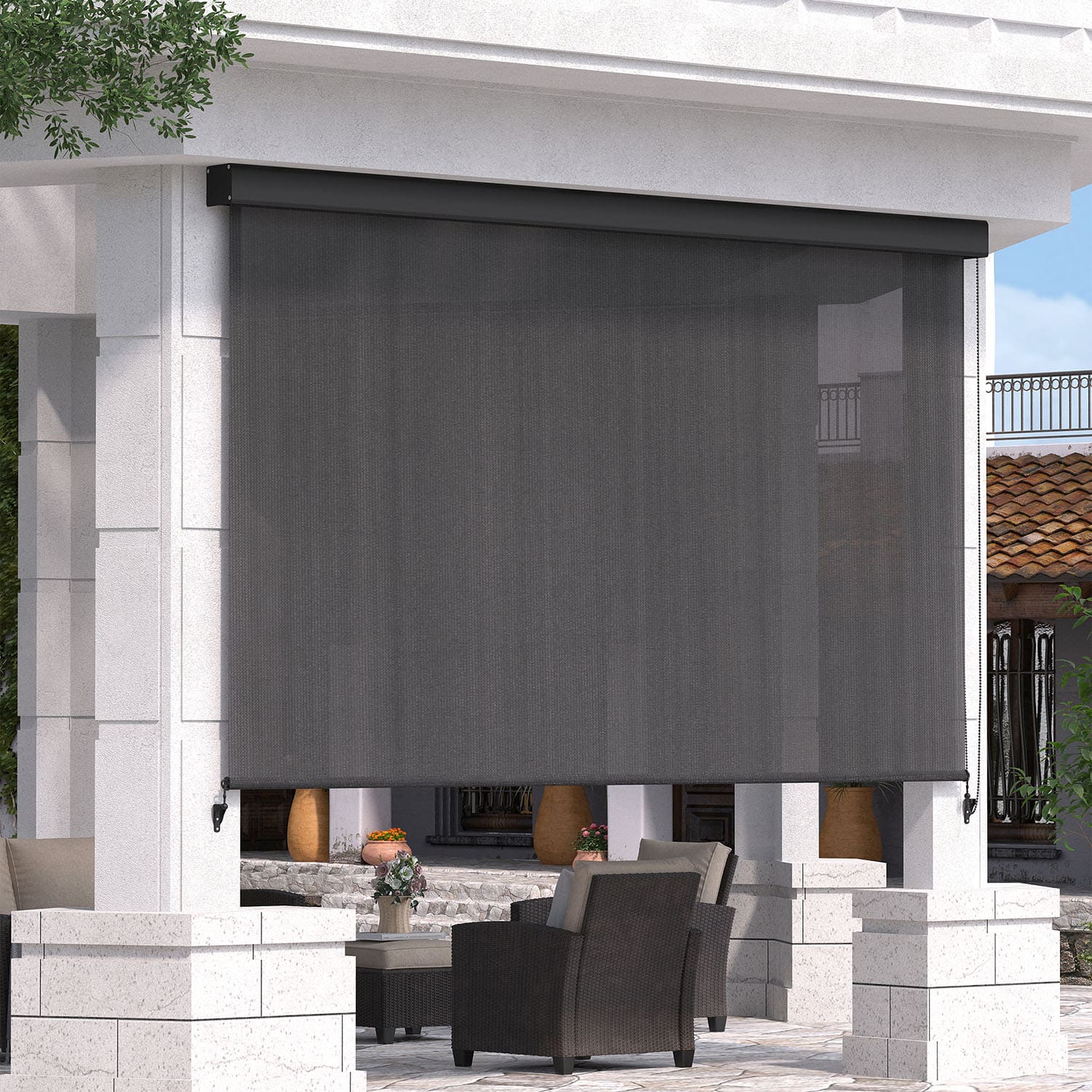 Vicllax Roller Shade, Patio Roll Up Sun Blocking Roller Shade with Aluminum Valance