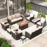 Vicllax Patio Sofa Set, Wicker Outdoor Conversation Set with Cushioned Sofa Chairs with Wicker Fire Pit