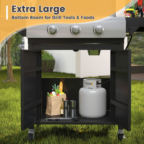 Vicllax 3 Burners Propane Gas Grill with Griddle Plate, 2 in 1 Griddle Grill with Side Burner