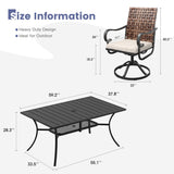 Vicllax 7 Pieces Outdoor Dining Set with Metal Rectangular Table and Sierra Swivel Chair