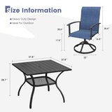 Vicllax 5 Pcs Outdoor Dining Set, Square Metal Table with Storage Shelf and 4 Swivel Chairs