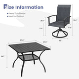 Vicllax 5 Pcs Outdoor Dining Set, Square Metal Table with Storage Shelf and 4 Swivel Chairs