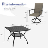 Vicllax 5 Pcs Outdoor Dining Set, Square Metal Table with Storage Shelf and 4 Swivel Chairs