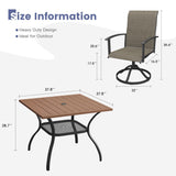 Vicllax 5 Pcs Outdoor Dining Set, Square Metal Table with Storage Shelf and 4 Swivel Chairs