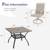 Vicllax 5 Pcs Outdoor Dining Set, Square Metal Table with Storage Shelf and 4 Swivel Chairs