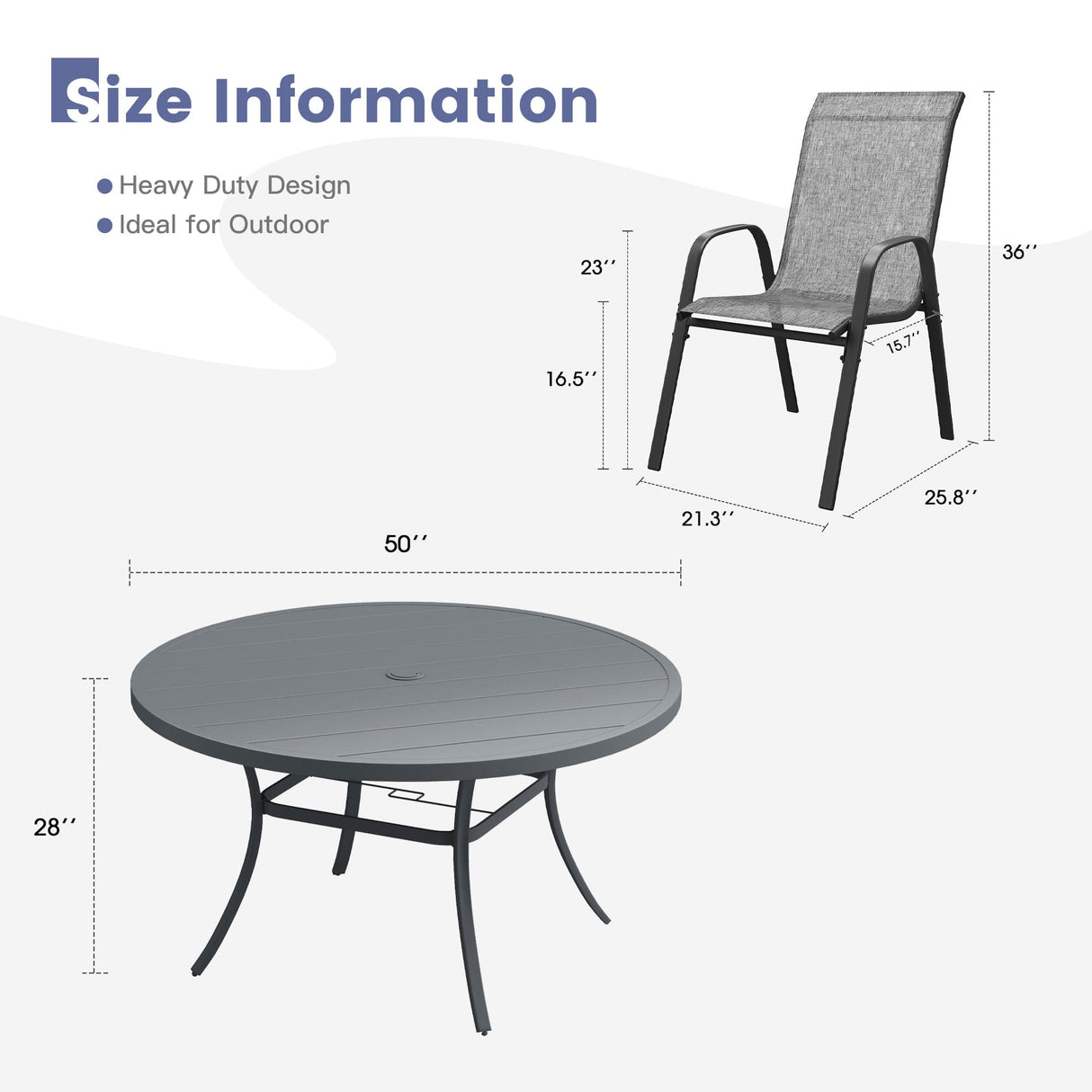 Vicllax 7-Piece Outdoor Dining Set, 50” Round Metal Table and Horizon Stackable Chair