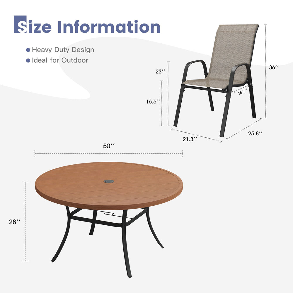 Vicllax 7-Piece Outdoor Dining Set, 50” Round Metal Table and Horizon Stackable Chair