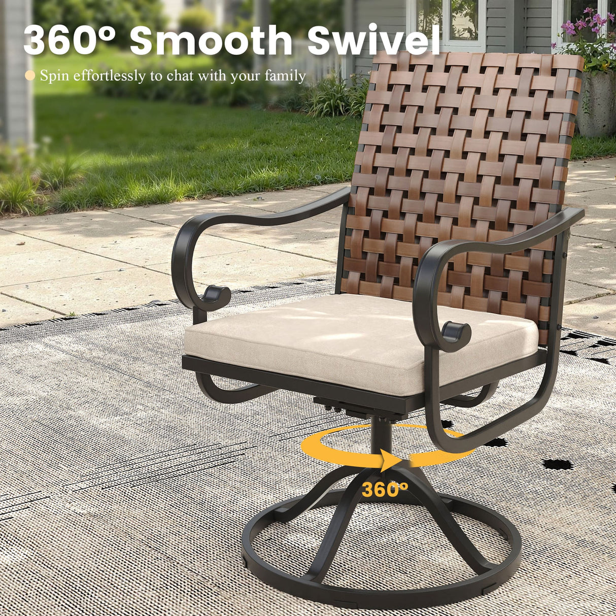 Vicllax 5 Pieces Outdoor Dining Set, 37.8"Square dining Table and Sierra Swivel Chair