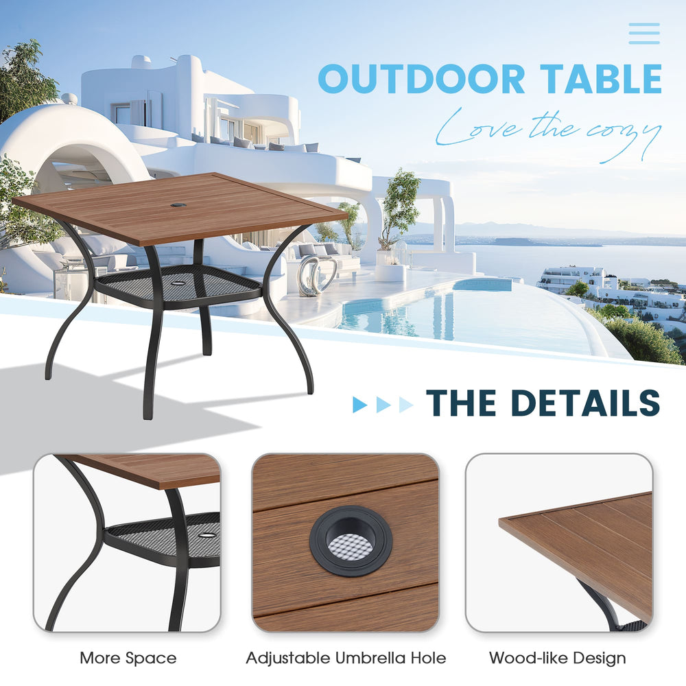 Vicllax 5 Pieces Outdoor Dining Set, 37.8"Square dining Table and Sierra Swivel Chair