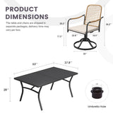 Vicllax 7 Pieces Outdoor Dining Set, Metal 63" Rectangular Table and Solana Swivel Chair