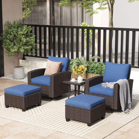 Vicllax 3/5 Pcs Patio Sofa Set, Wicker Outdoor Conversation Set with Sofa Chairs and Ottomans