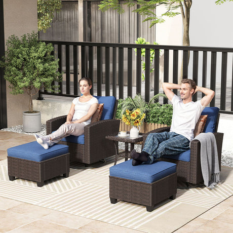 Vicllax 3/5 Pcs Patio Sofa Set, Wicker Outdoor Conversation Set with Sofa Chairs and Ottomans