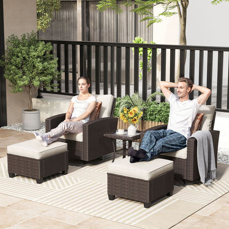 Vicllax 3/5 Pcs Patio Sofa Set, Wicker Outdoor Conversation Set with Sofa Chairs and Ottomans