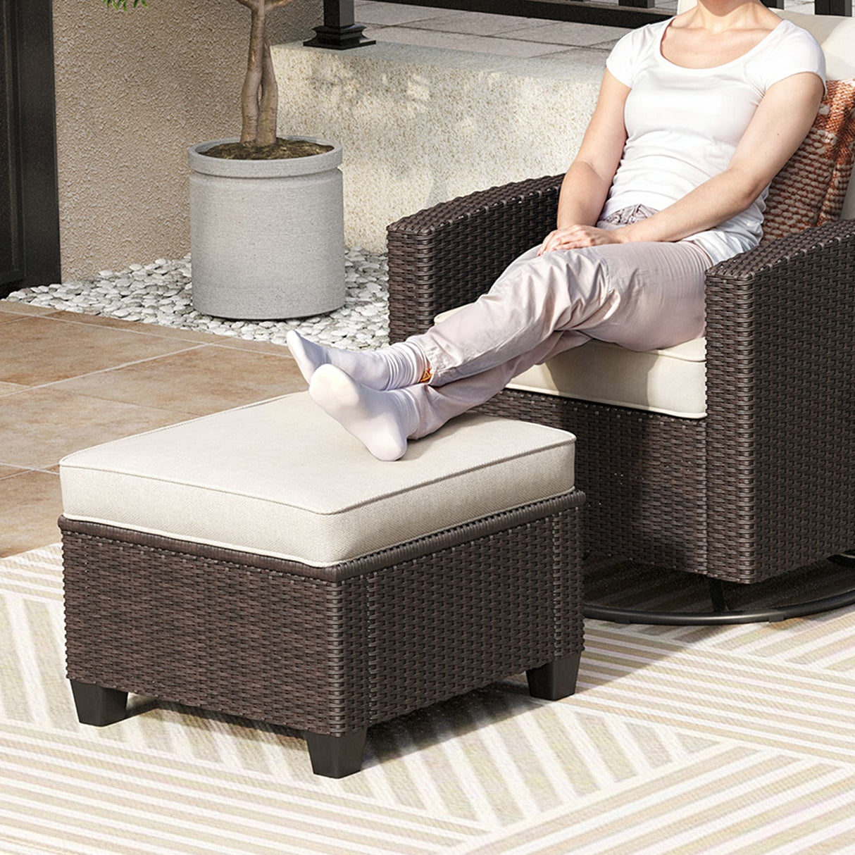 Vicllax Wicker Outdoor Conversation Sofa, Love Seat Glider, Chairs and Ottomans