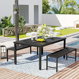 Vicllax 3-Piece Rectangular Metal Outdoor Dining Table and Bench Set