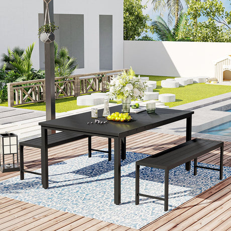 Vicllax 3-Piece Rectangular Metal Outdoor Dining Table and Bench Set