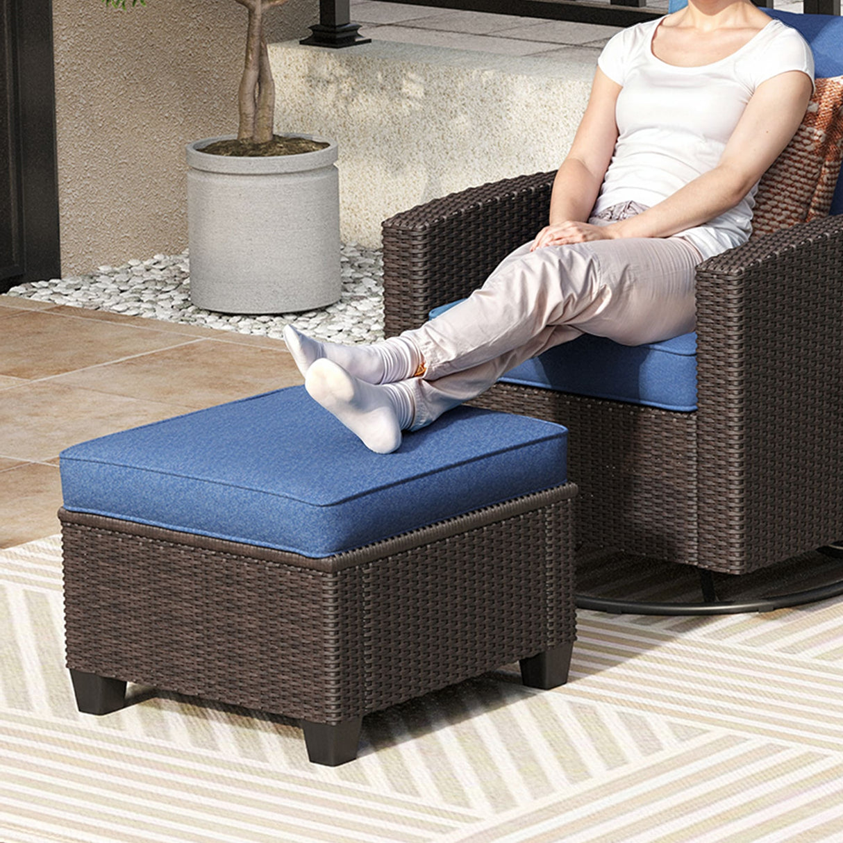 Vicllax Wicker Outdoor Conversation Sofa, Love Seat Glider, Chairs and Ottomans