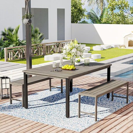 Vicllax 3-Piece Rectangular Metal Outdoor Dining Table and Bench Set