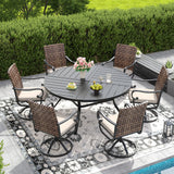 Vicllax 7 Pieces Patio Dining Table Set, 53" Round Metal Table and Sierra Swivel Chair