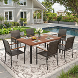 Vicllax 7 Pieces Outdoor Dining Set, Patio Rectangular Metal Table and  6 Stackable  Armchairs