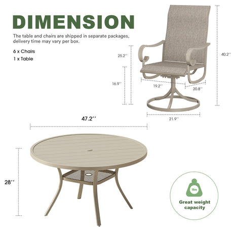 Vicllax 5/7 Pieces Patio Dining Set with Round Dining Table and Swivel Chairs
