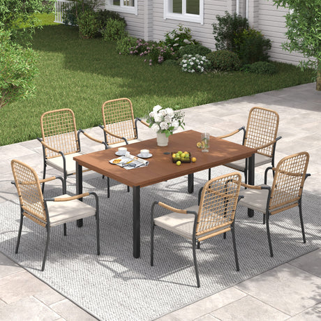 Vicllax 7 Pieces Outdoor Dining Set, Rectangular Metal Table and Solana Stackable Chair