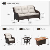 Vicllax Patio Wicker Oasis Lounge Set, 3-Seater, Swivel Chair with Fire table