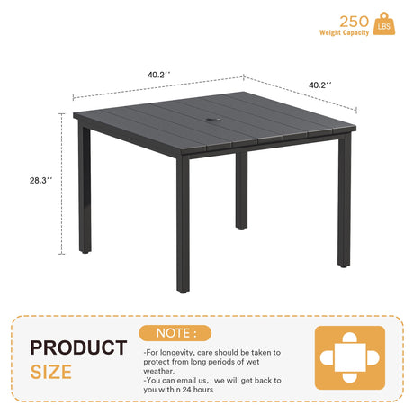 Vicllax Juego de comedor para patio al aire libre de 7 piezas con sillas apilables de textileno y mesa de comedor curvada