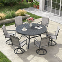 VICLLAX 7-pcs Outdoor Dining Set, 50” Round Metal Table with Umbrella Hole & 6 Swivel Textilene Chairs