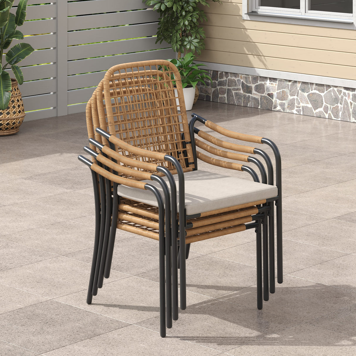 Vicllax Solana Modern Hand-Woven Rope Outdoor Dining Chair with Cushion, Set of 2