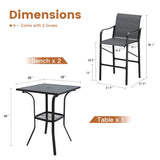 Vicllax 3/5 PCS Outdoor Bar Set, Patio Bar Textilene Chairs and Square Bar Table