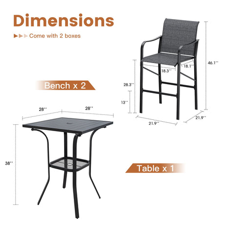 Vicllax 3/5 PCS Outdoor Bar Set, Patio Bar Textilene Chairs and Square Bar Table